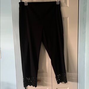 Black Cropped Pants with Floral Lace Hem for Women Size 12